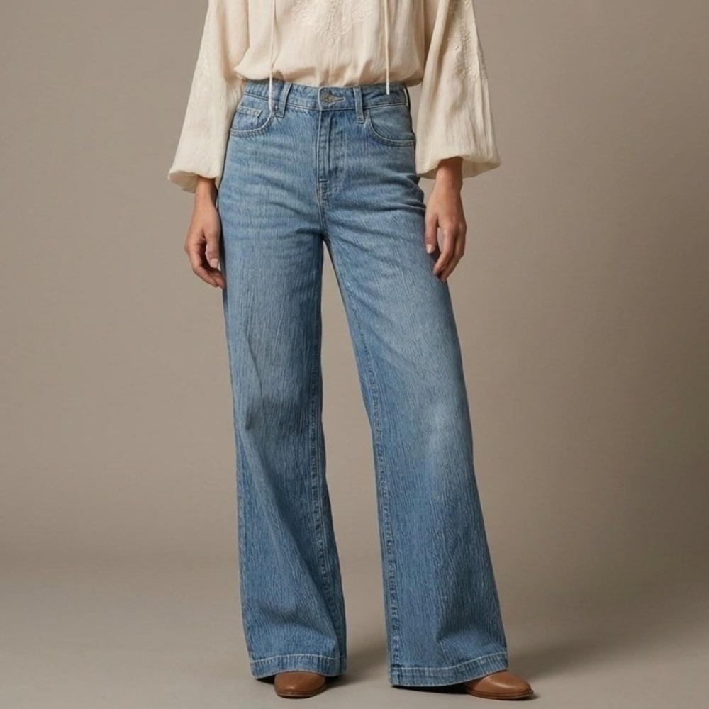 TRIARCHY Womens Wide Leg Jeans 24 Blue Regenerative Cotton Sustainable Retro